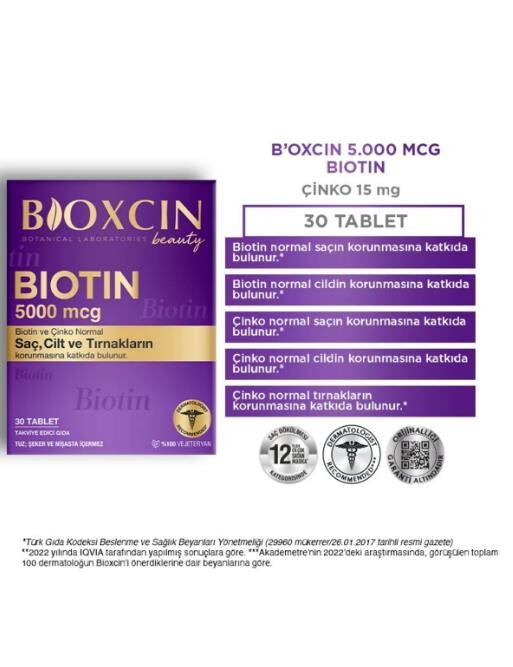 Bioxcin Biotin 5000 mcg Takviye Edici Gıda 30 Tablet - 4