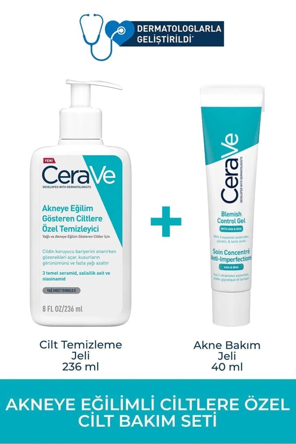 Cerave Yağlı ve Akneli Ciltlere Özel Temizleyici Jel 236 ML + Bakım Jeli 40 ML - 1