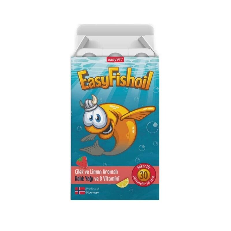 Easy Fish Oil Çilek ve Limon Aromalı Balık Yağı ve D Vitamini 30 Çiğnenebilir Jel - 1