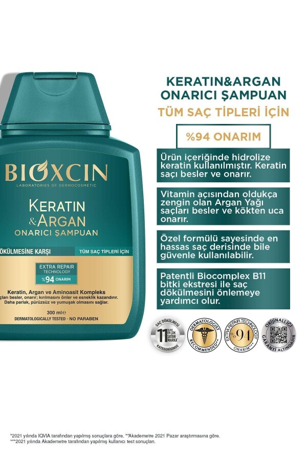 Bioxcin Keratin & Argan Onarıcı Şampuan 300 ml - 4