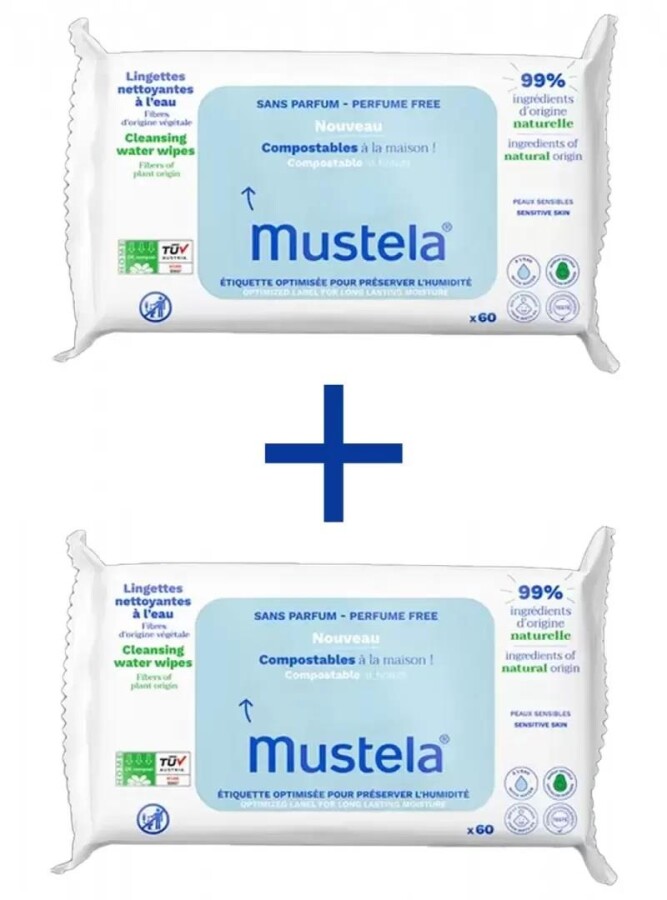 Mustela Kompost Parfümsüz Islak Mendil 60 Adet x 2 - 1