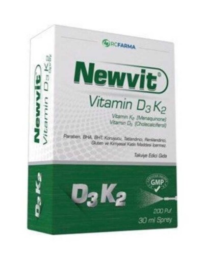 Newvit Vitamin D3K2 Sprey 200 Puf Takviye Edici Gıda 30 ml 