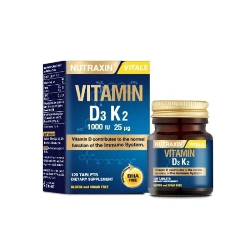 Nutraxin Vitamin D3 K2 Vitamin D Ve K İçeren Takviye Edici Gıda 120 Tablet - 1