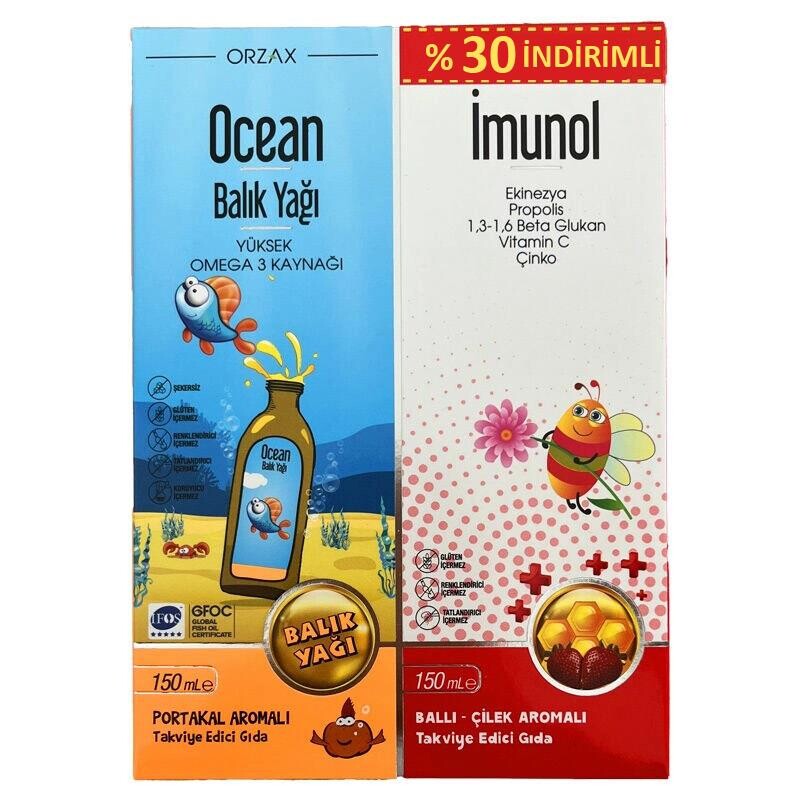 Ocean Portakal Balık Yağı 150 Ml + İmunol 150 Ml Şurup %30 İndirimli - 1