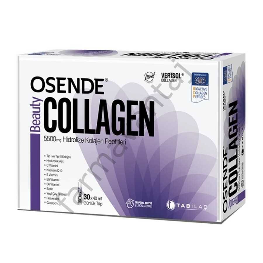 Osende Beauty Collagen 5500mg Hidrolize Kolajen Peptitleri Tropikal Meyve&Limon Aromalı 30Shotx40ml - 1