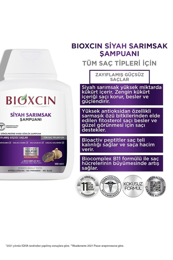 Bioxcin Saç Dökülmesine Karşı Siyah Sarımsak Şampuanı 3 al 2 öde Tüm Saçlar İçin 3X300 ml - 3