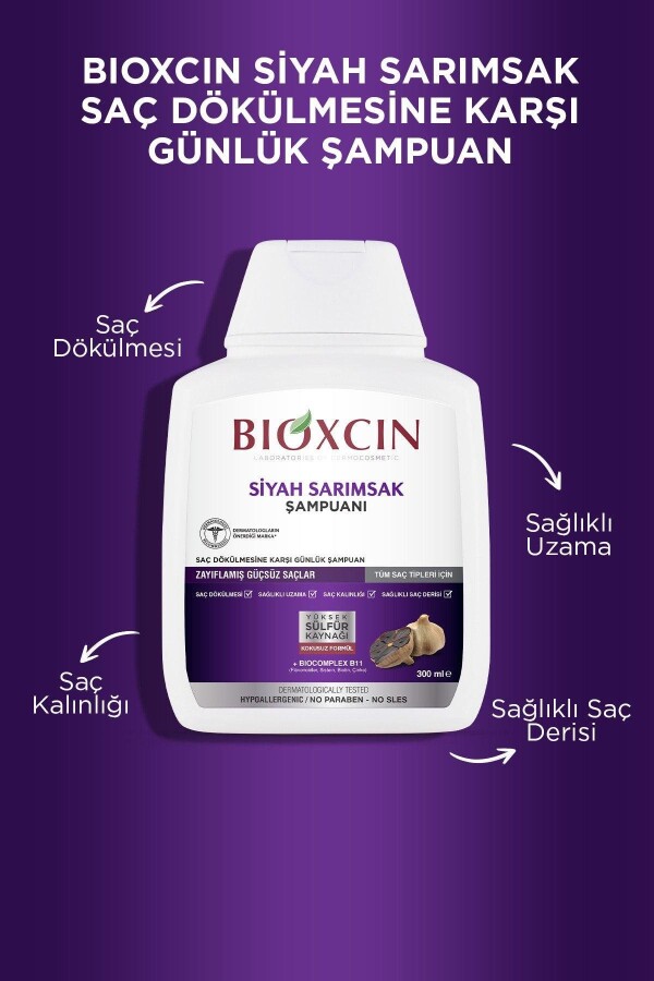 Bioxcin Siyah Sarımsak Şampuanı Saç Dökülmesine Karşı Günlük Tüm Saçlar İçin 300ml - 4