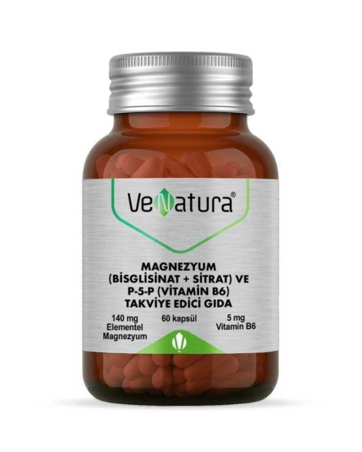 VeNatura Magnezyum (Bisglisinat+Sitrat) Ve P5P (Vitamin B6) 60 Kapsül ...