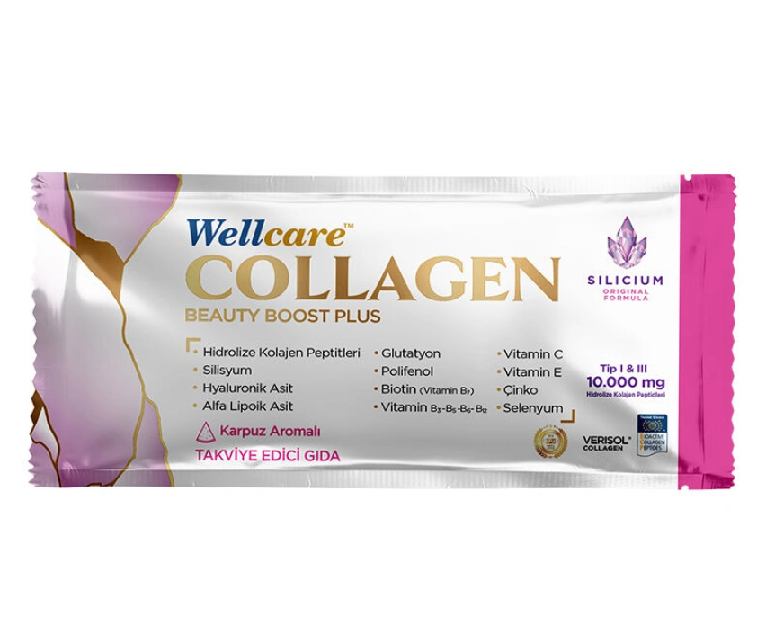 Wellcare Collagen Beauty Boost Plus Hidrolize Kollajen Peptikleri Vitamin-Mineral Kompleks, Silisyum, Hyaluronik Asit, Polifeno Alfa Lipoik Asit Ve Glutatyon İçeren Karpuz Aromalı Saşe 30lu - 2