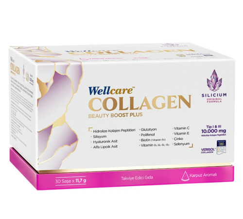 Wellcare Collagen Beauty Boost Plus Hidrolize Kollajen Peptikleri Vitamin-Mineral Kompleks, Silisyum, Hyaluronik Asit, Polifeno Alfa Lipoik Asit Ve Glutatyon İçeren Karpuz Aromalı Saşe 30lu - 1